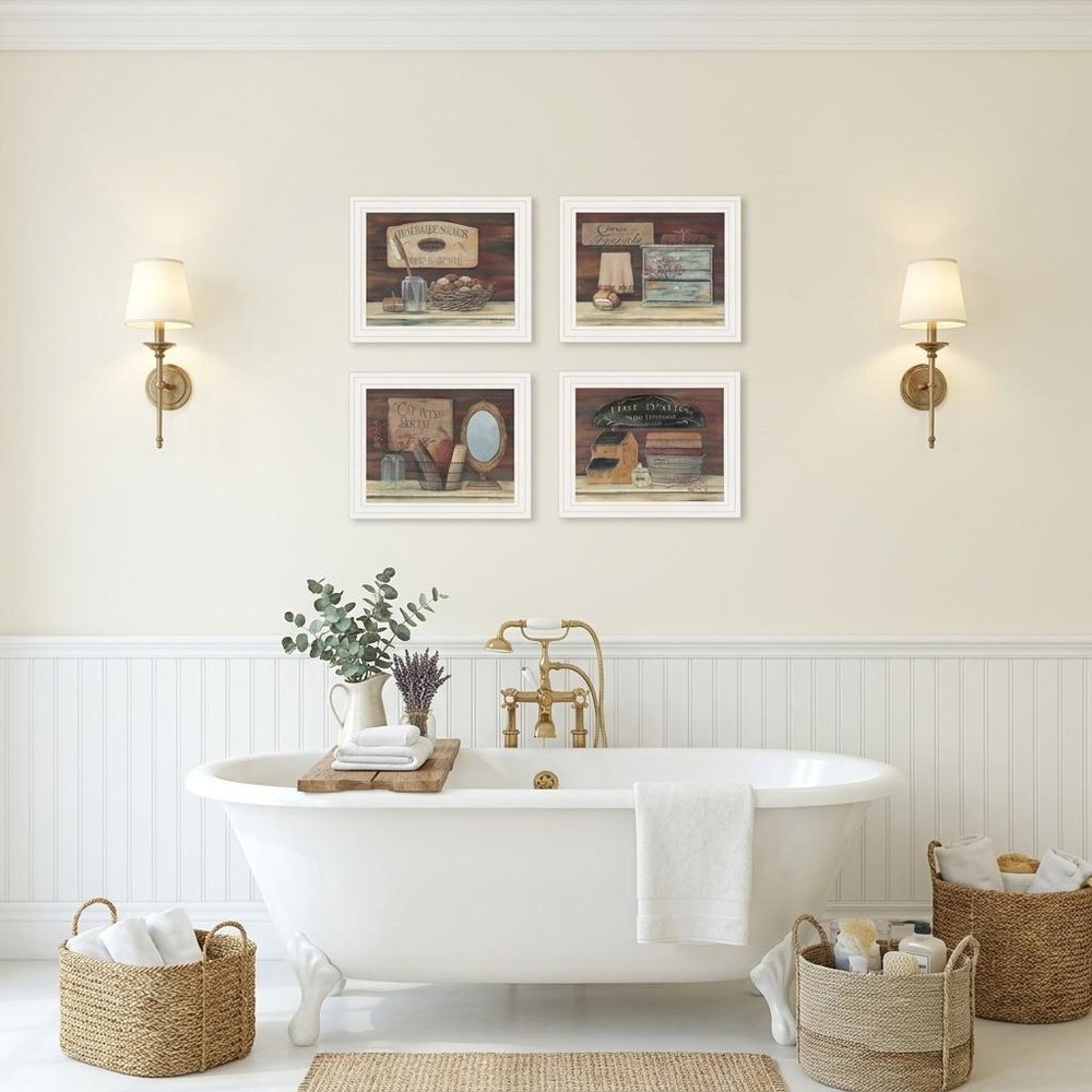 Set Of Four Country Bathroom White Framed Print Bathroom Wall Art — view 1