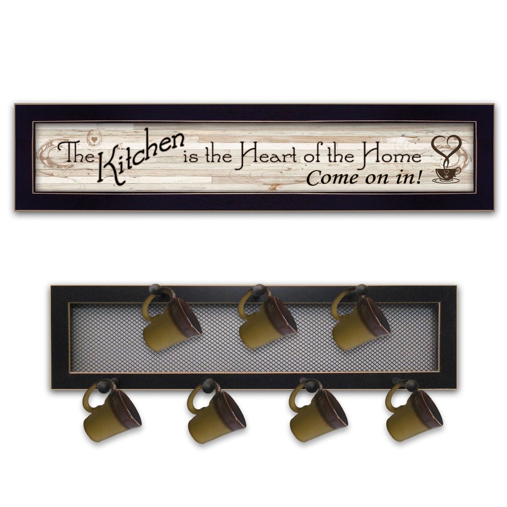 Set Of Two The Kitchen with Seven Peg Mug Rack Black Framed Wall Art HomeRoots