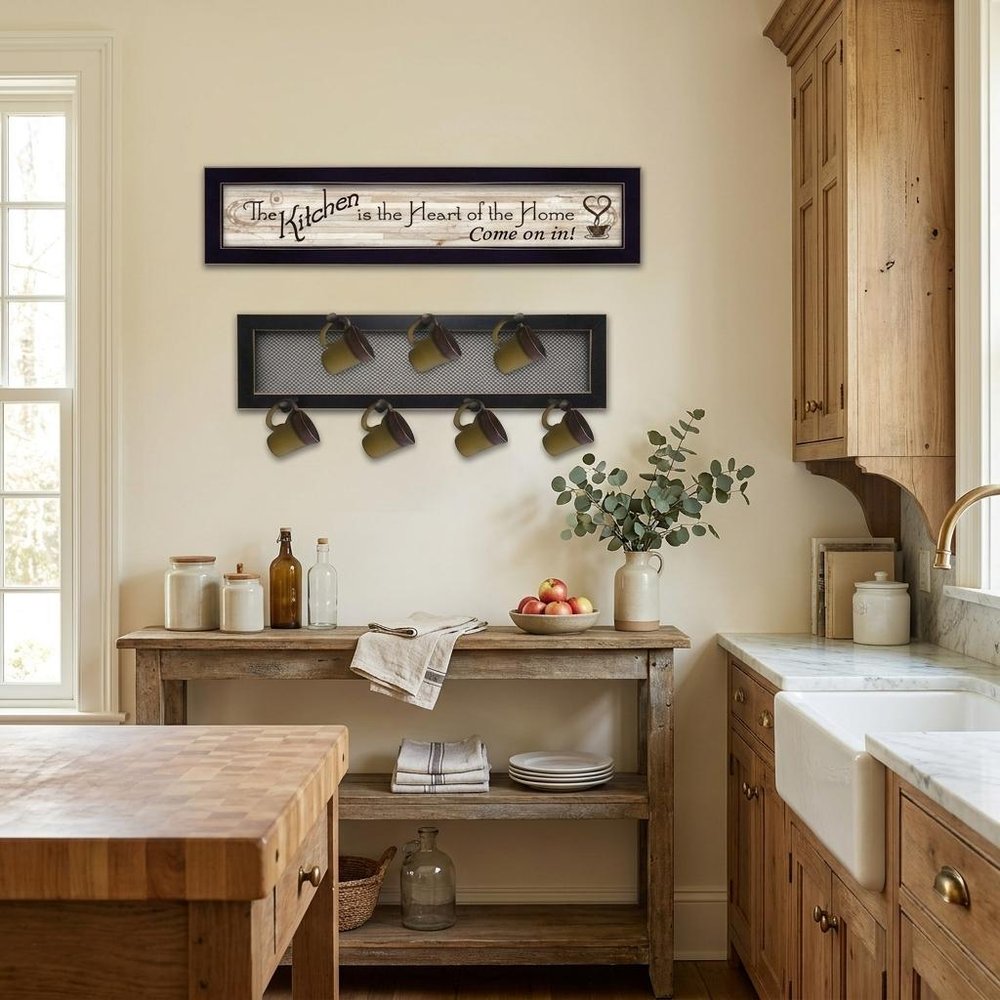 Set Of Two The Kitchen with Seven Peg Mug Rack Black Framed Wall Art HomeRoots