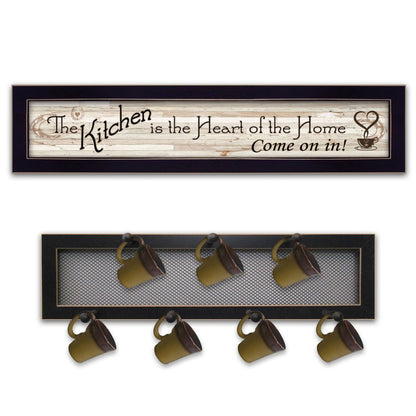 Set Of Two The Kitchen with Seven Peg Mug Rack Black Framed Wall Art HomeRoots