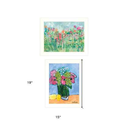 Set Of Two Flower field or Bouquet White Framed Print Wall Art HomeRoots