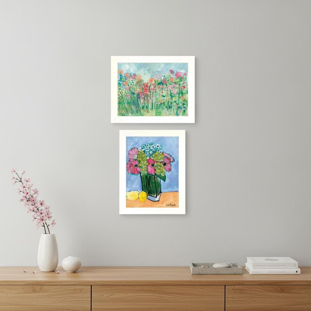 Set Of Two Flower field or Bouquet White Framed Print Wall Art HomeRoots