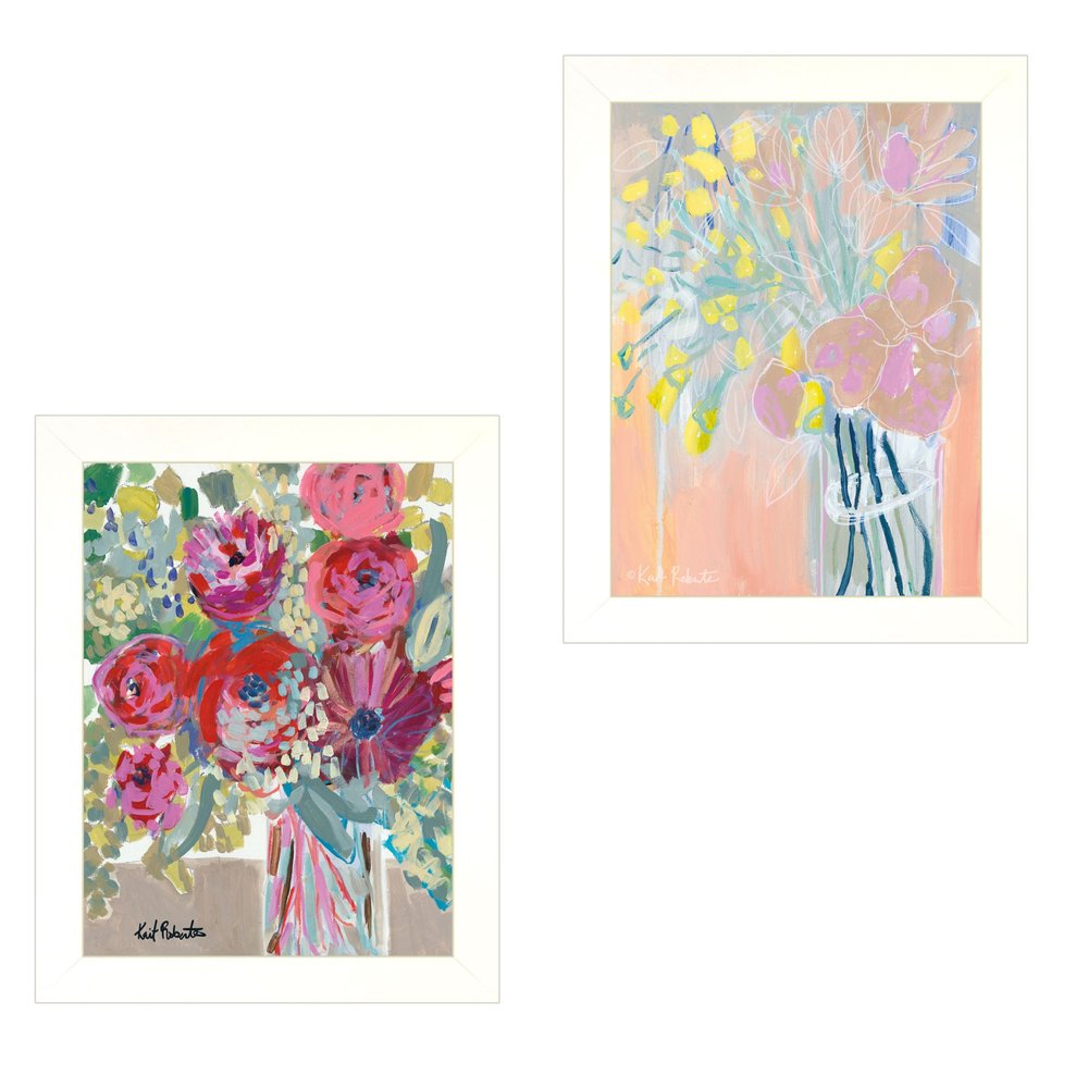 Set Of Two Pastel Bouquets Maybe Shes a Wildflower White Framed Print Wall Art HomeRoots