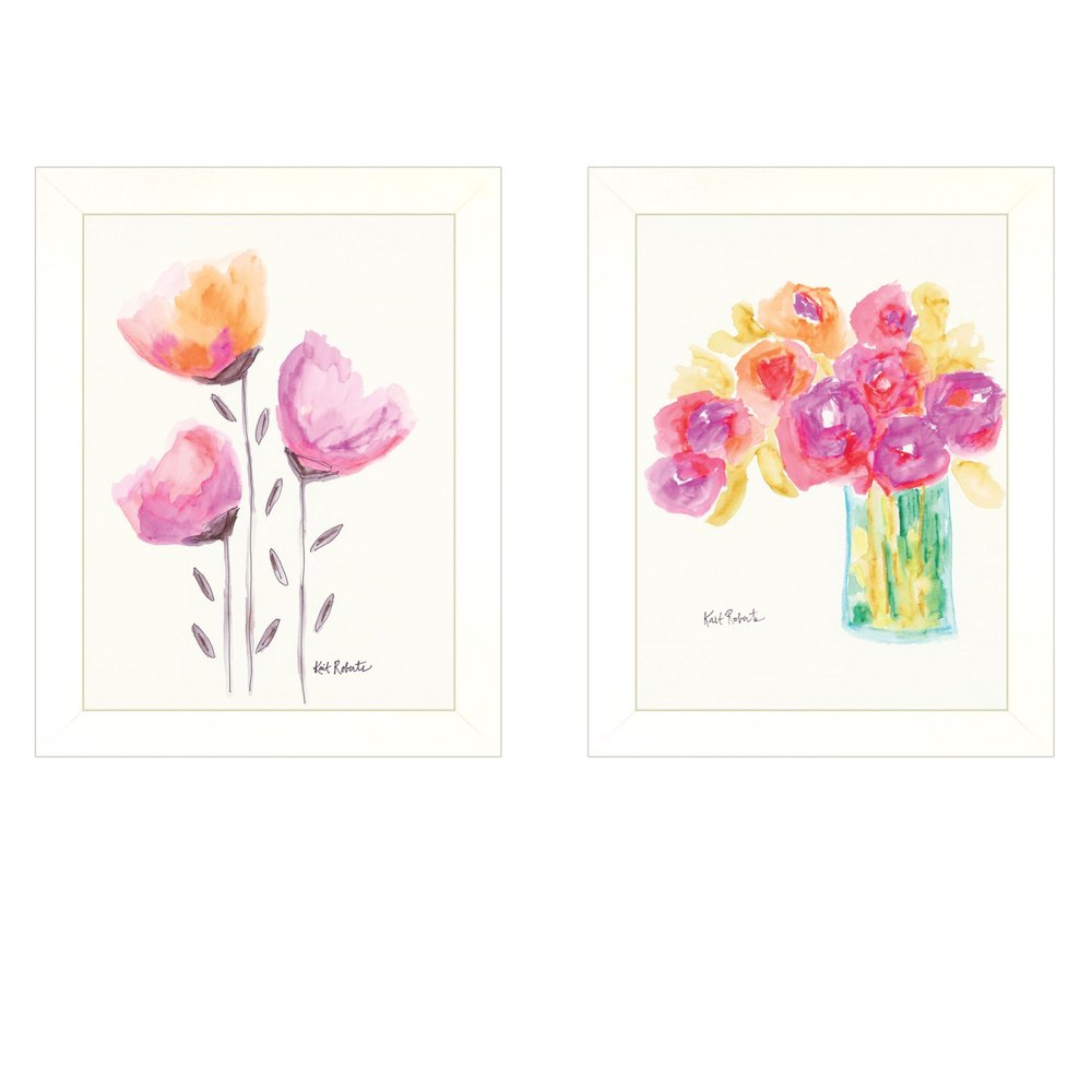 Set Of Two Simple Bouquets White Framed Print Wall Art HomeRoots