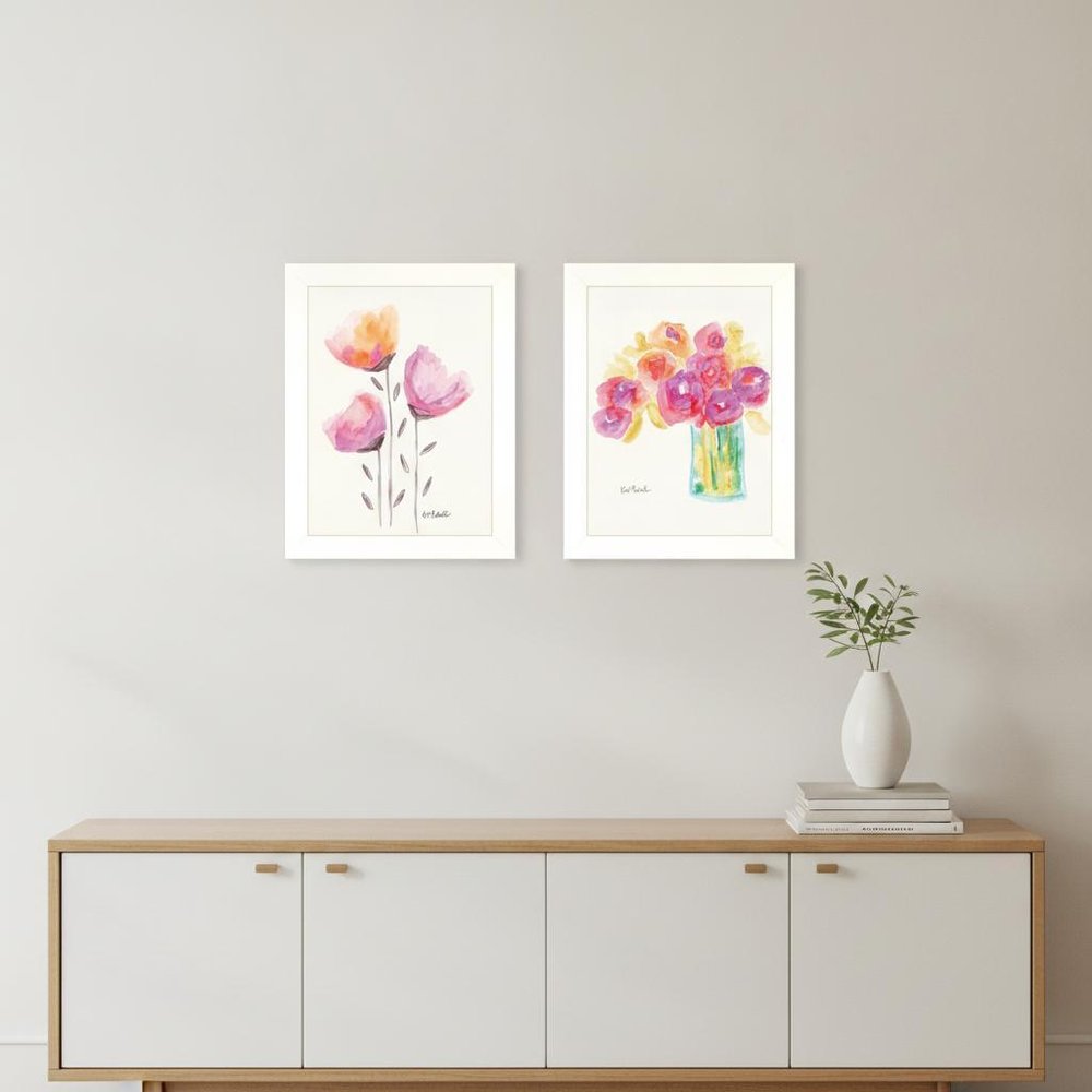 Set Of Two Simple Bouquets White Framed Print Wall Art HomeRoots