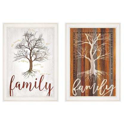 Set Of Two Family Tree or Roots White Framed Print Wall Art HomeRoots