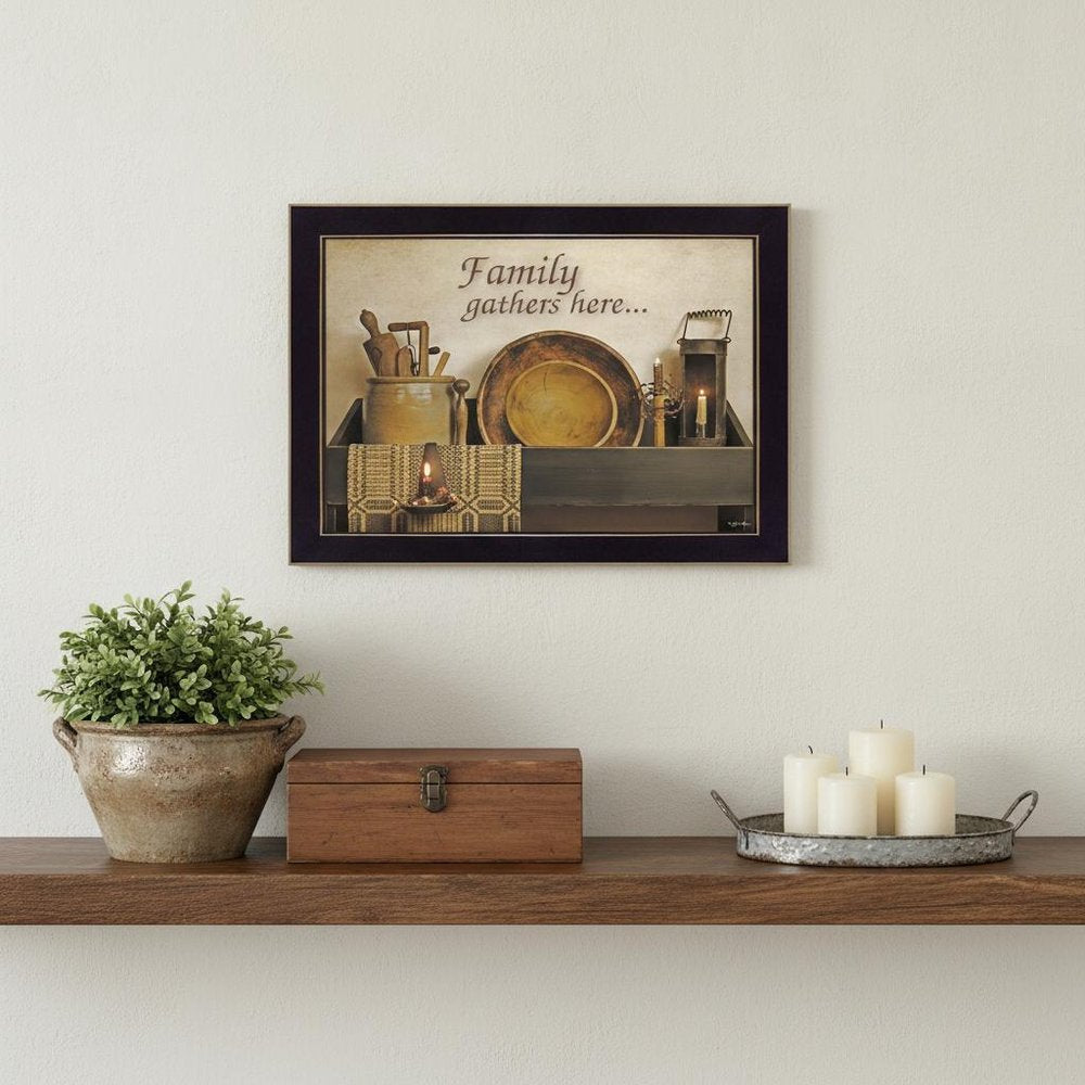 Family Gather Here 1 Black Framed Print Kitchen Wall Art HomeRoots