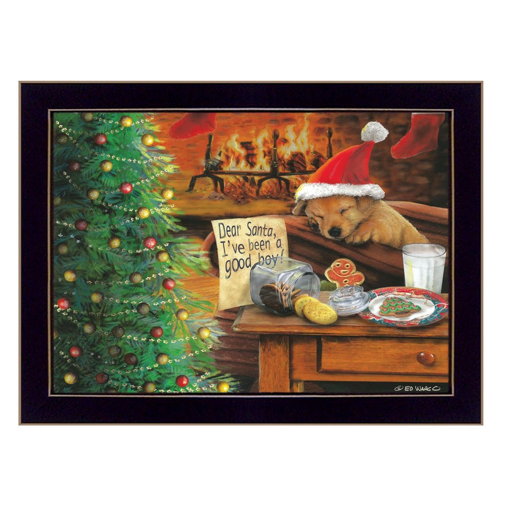 Christmas Eve Puppy Black Framed Print Wall Art HomeRoots