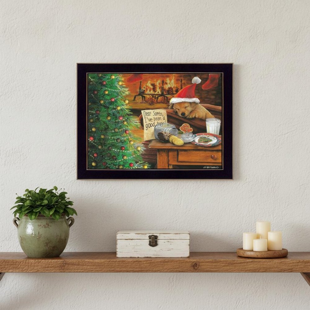 Christmas Eve Puppy Black Framed Print Wall Art HomeRoots