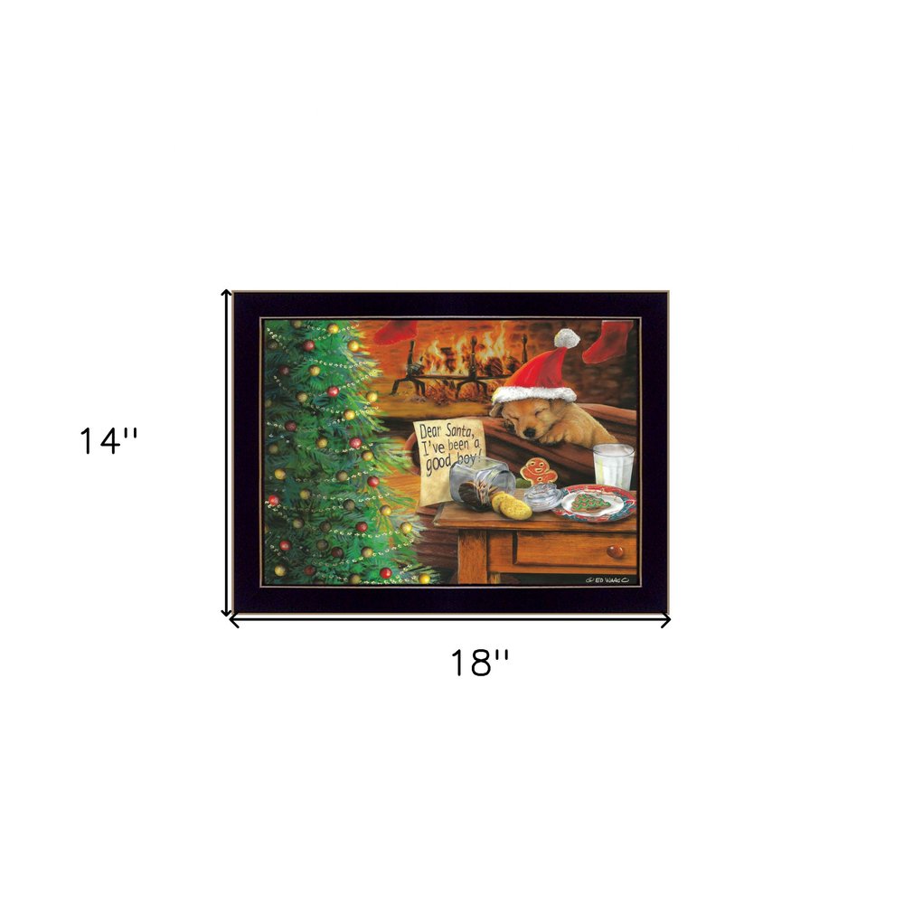 Christmas Eve Puppy Black Framed Print Wall Art — view 3