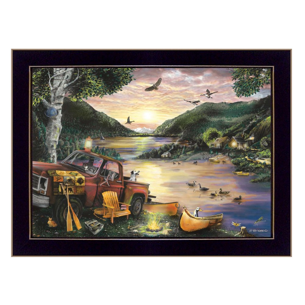 Lakefront Camping I 1 Black Framed Print Wall Art HomeRoots