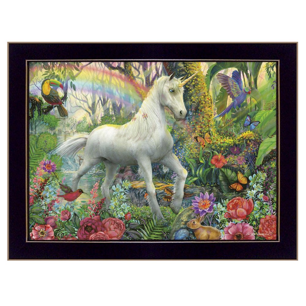 Rainbow Unicorn 1 Black Framed Print Wall Art — view 1