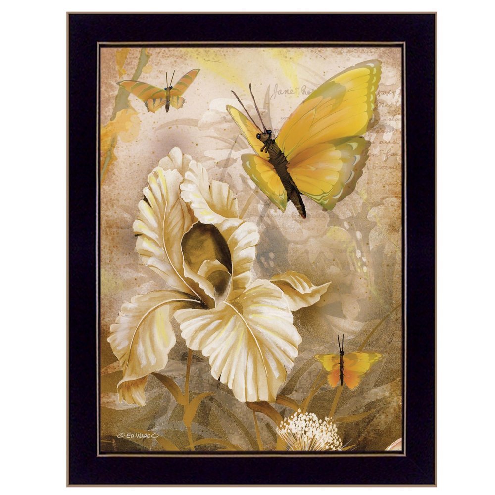 Flowers and Butterflies I 1 Black Framed Print Wall Art — view 1