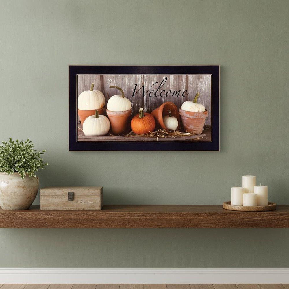 Pumpkins Welcome Sign Black Framed Print Wall Art HomeRoots