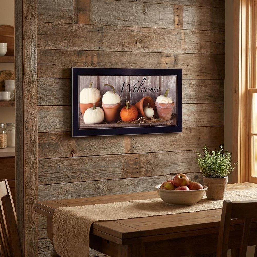 Pumpkins Welcome Sign Black Framed Print Wall Art — view 6