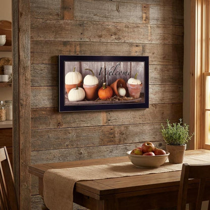 Pumpkins Welcome Sign Black Framed Print Wall Art HomeRoots
