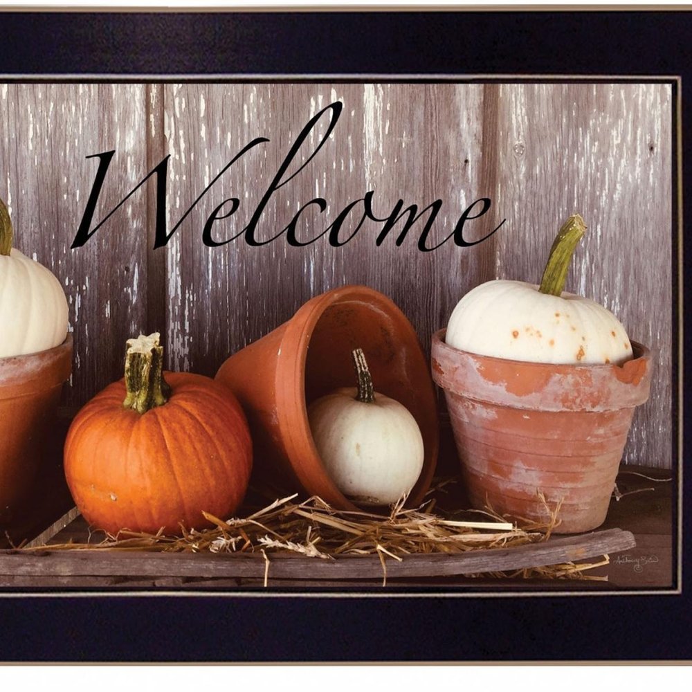 Pumpkins Welcome Sign Black Framed Print Wall Art — view 7