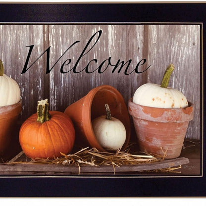 Pumpkins Welcome Sign Black Framed Print Wall Art HomeRoots