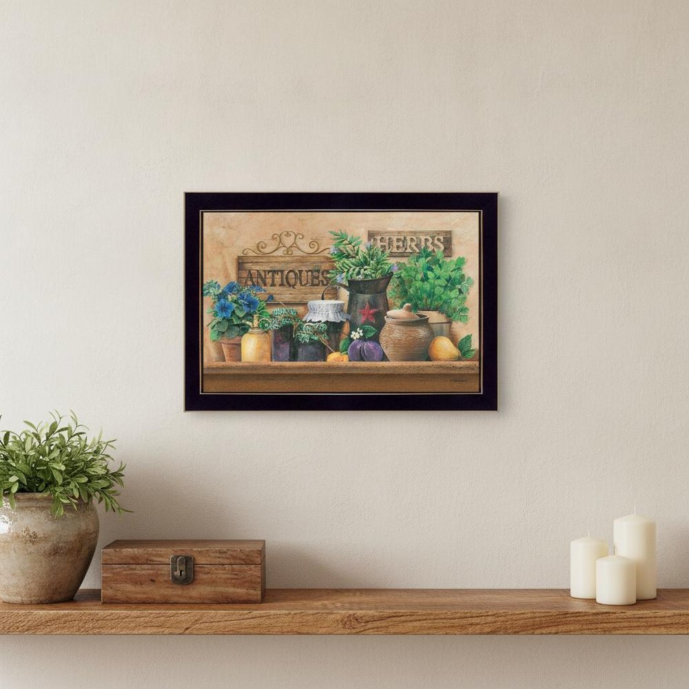 Antiques and Herbs Black Framed Print Kitchen Wall Art — view 5