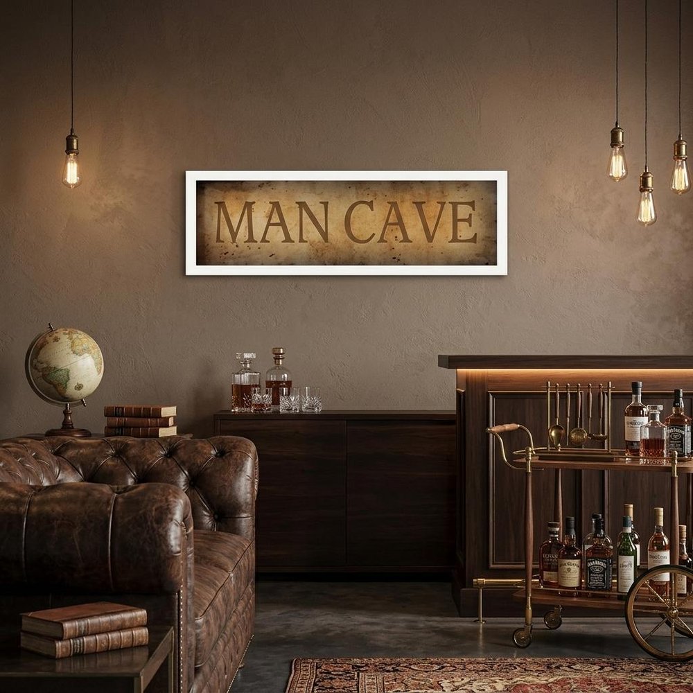 11" x 33" Man Cave White Framed Print Wall Art HomeRoots