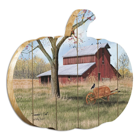 15" X 17" Brown And Green Pumpkin Wood Plank Hanging Wall Decor
