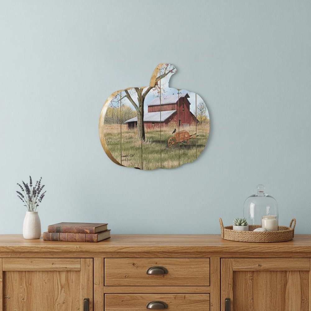 15" X 17" Brown And Green Pumpkin Wood Plank Hanging Wall Decor — view 4