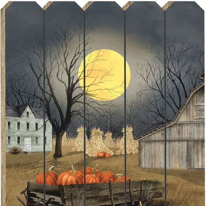 20" X 15" Black And Orange Wood Plank Autumn Harvest Moon Hanging Dimensional Sculpture HomeRoots