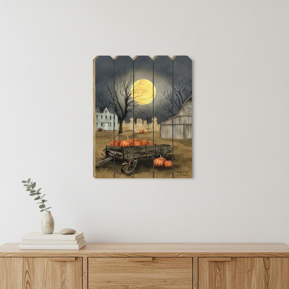 20" X 15" Black And Orange Wood Plank Autumn Harvest Moon Hanging Dimensional Sculpture HomeRoots