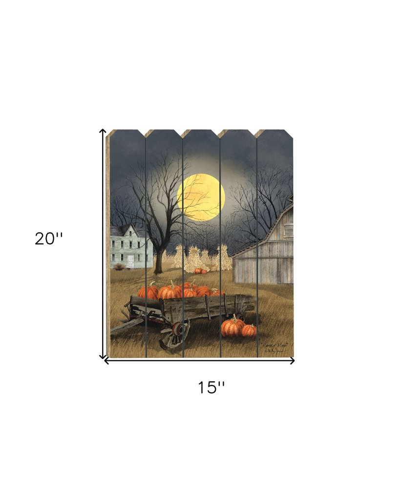 20" X 15" Black And Orange Wood Plank Autumn Harvest Moon Hanging Dimensional Sculpture — view 3