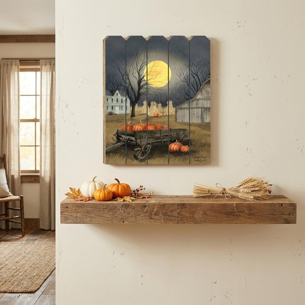 20" X 15" Black And Orange Wood Plank Autumn Harvest Moon Hanging Dimensional Sculpture HomeRoots