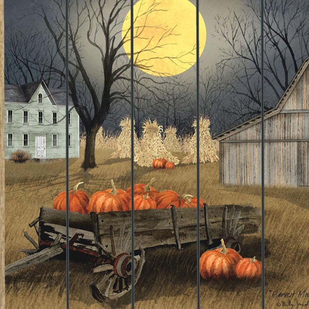 20" X 15" Black And Orange Wood Plank Autumn Harvest Moon Hanging Dimensional Sculpture HomeRoots