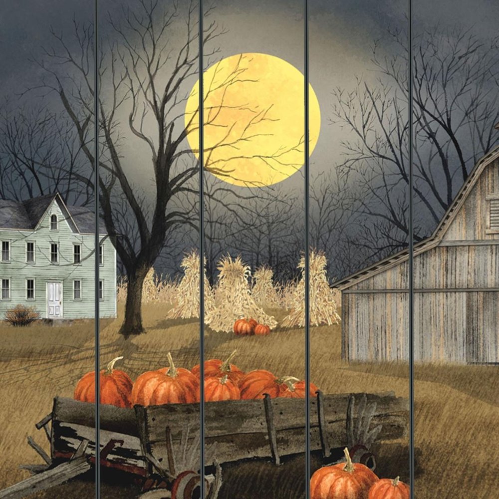 20" X 15" Black And Orange Wood Plank Autumn Harvest Moon Hanging Dimensional Sculpture HomeRoots