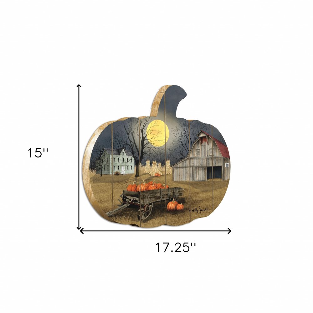 15" X 17" Black Gray And Yellow Pumpkin Wood Plank Hanging Wall Decor