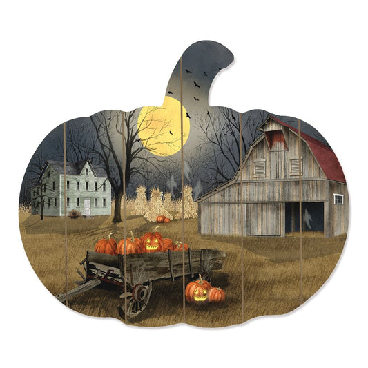 15" X 17" Black Gray And Yellow Pumpkin Wood Plank Hanging Wall Decor