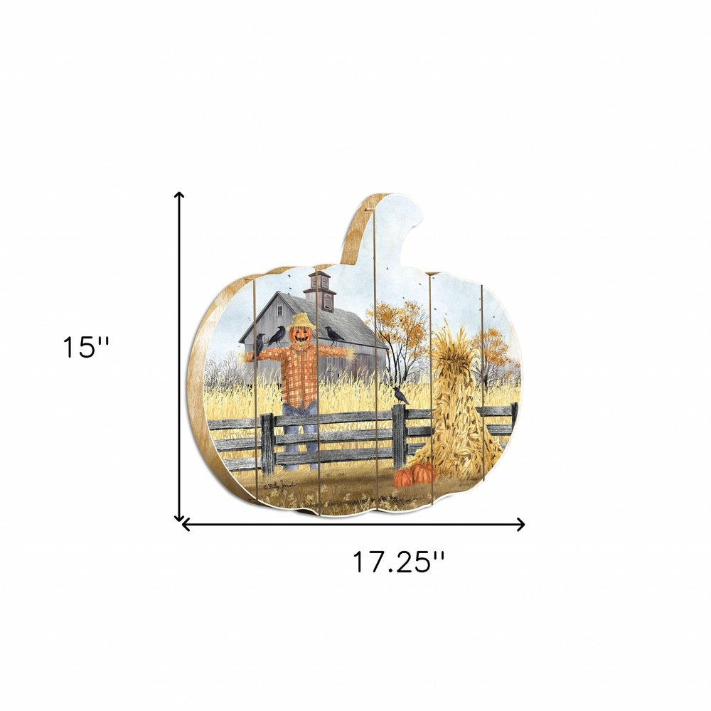 15" X 17" Gray Orange And Wheat Pumpkin Wood Plank Hanging Wall Decor — view 3