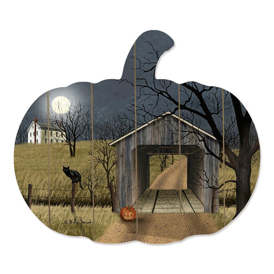 15" X 17" Black Gray And Green Pumpkin Wood Plank Hanging Wall Decor