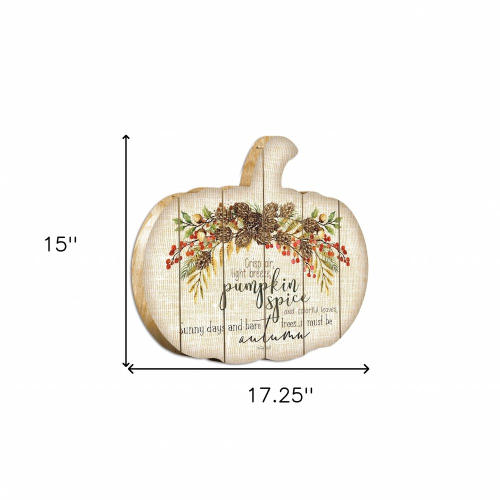 15" X 17" Black Brown And Ivory Pumpkin Wood Plank Hanging Wall Decor