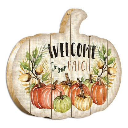 15" X 17" Black Ivory And Orange Pumpkin Wood Plank Hanging Wall Decor