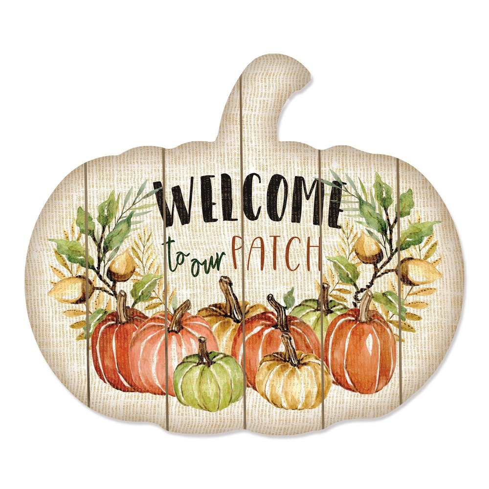 15" X 17" Black Ivory And Orange Pumpkin Wood Plank Hanging Wall Decor — view 2