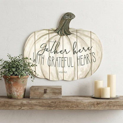 Gather Here With Grateful Hearts 15" X 17" Cream Hanging Dimensional Sculpture