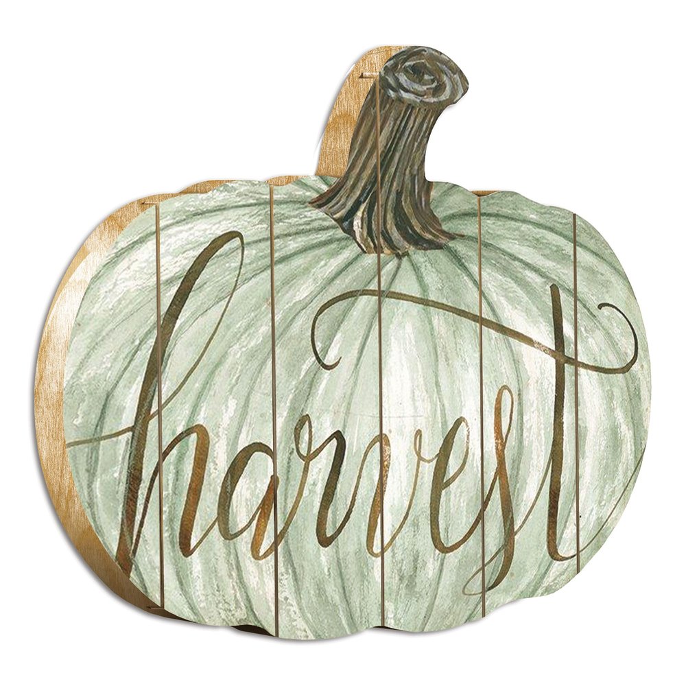 15" X 17" Brown And Green Wood Harvest Pumpkin Hanging Dimensional Sculpture — view 1