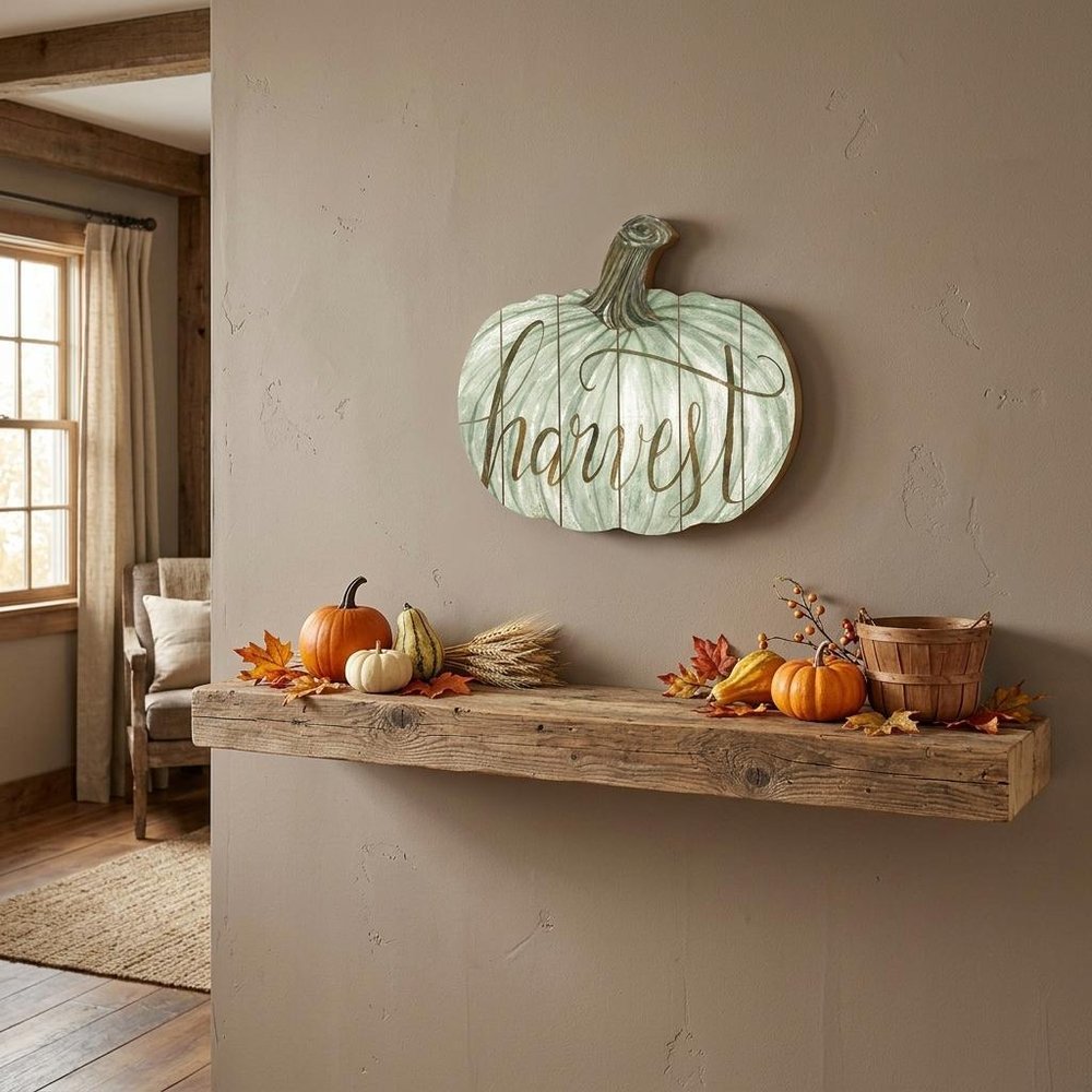 15" X 17" Brown And Green Wood Harvest Pumpkin Hanging Dimensional Sculpture — view 4