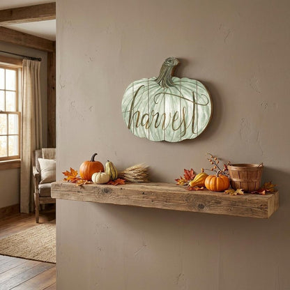 15" X 17" Brown And Green Wood Harvest Pumpkin Hanging Dimensional Sculpture