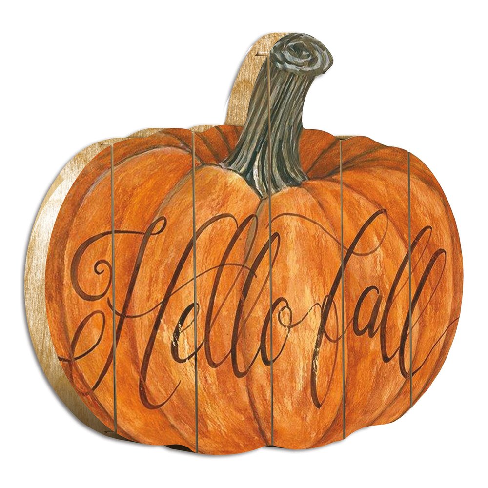 15" X 17" Brown And Orange Wood Hello Fall Pumpkin Hanging Dimensional Sculpture — view 1