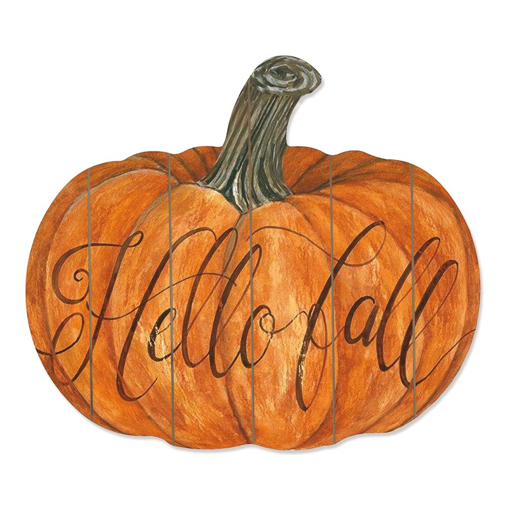 15" X 17" Brown And Orange Wood Hello Fall Pumpkin Hanging Dimensional Sculpture — view 2