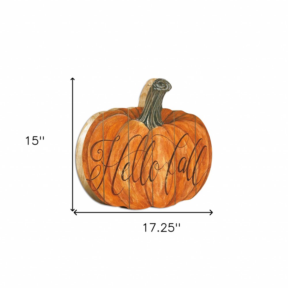 15" X 17" Brown And Orange Wood Hello Fall Pumpkin Hanging Dimensional Sculpture — view 3