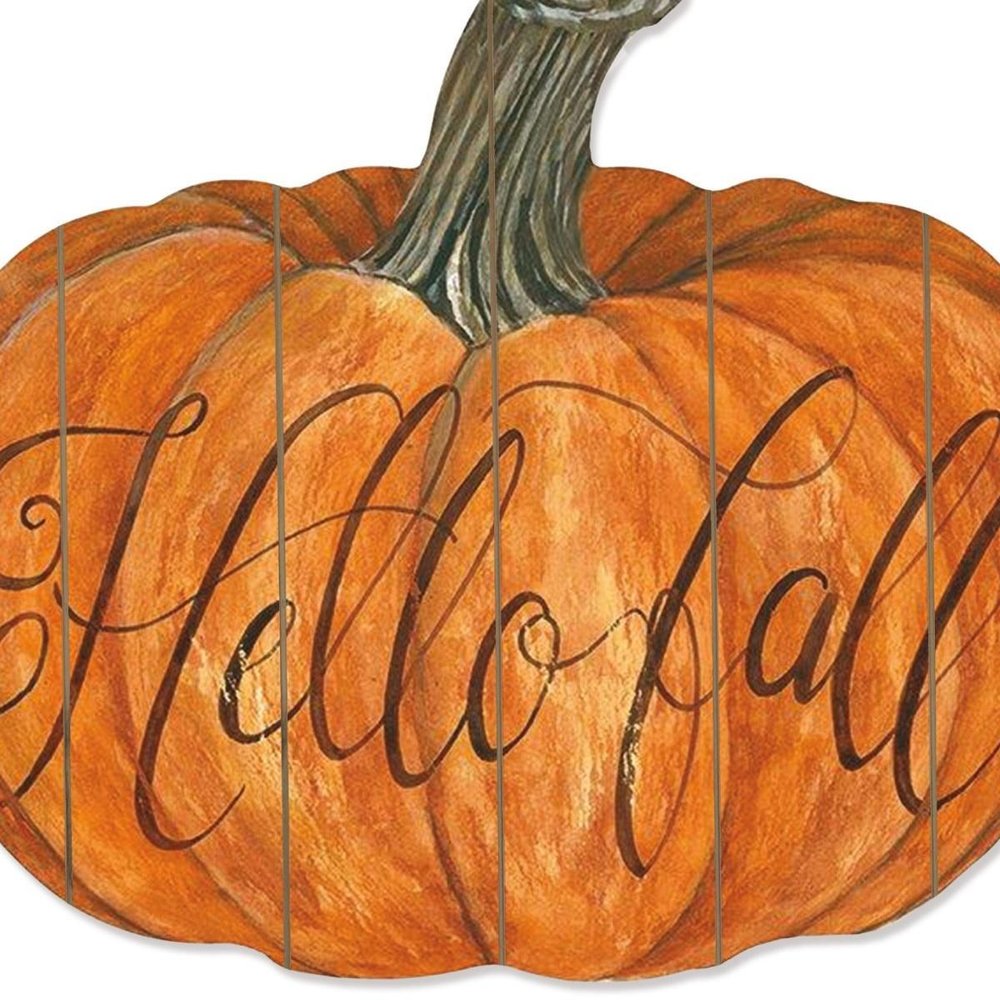 15" X 17" Brown And Orange Wood Hello Fall Pumpkin Hanging Dimensional Sculpture — view 6