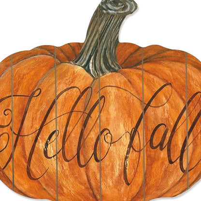 15" X 17" Brown And Orange Wood Hello Fall Pumpkin Hanging Dimensional Sculpture