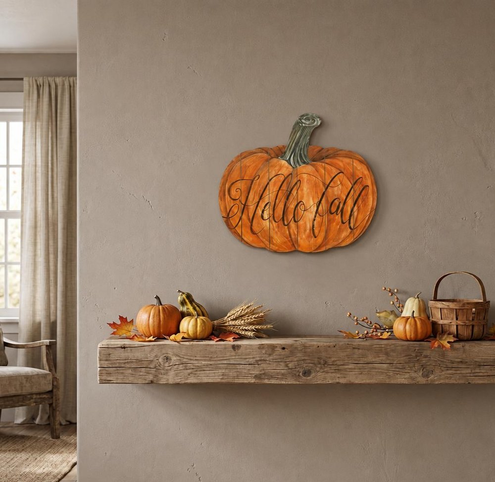 15" X 17" Brown And Orange Wood Hello Fall Pumpkin Hanging Dimensional Sculpture — view 4