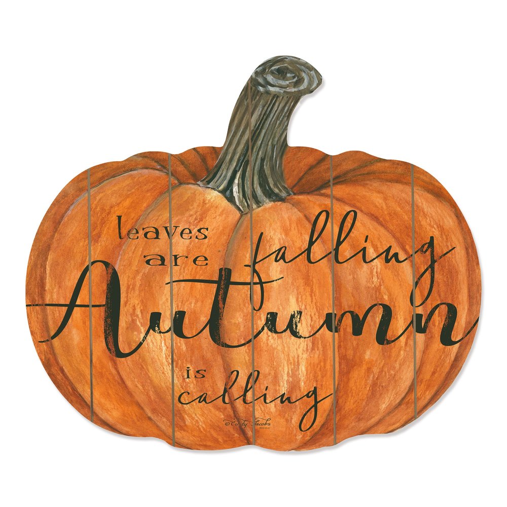 15" X 17" Orange And Black Wood Leaves Are Falling Autumn Is Calling Pumpkin Hanging Dimensional Sculpture — view 2
